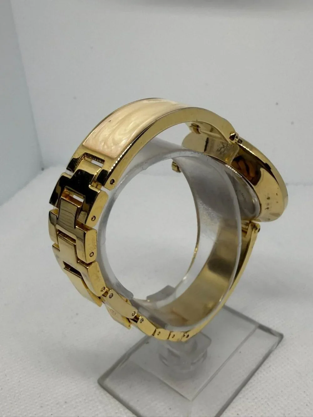 Anne Klein Women's Gold-Tone Cream Dial Marble Acetate Bracelet Watch AK/2690